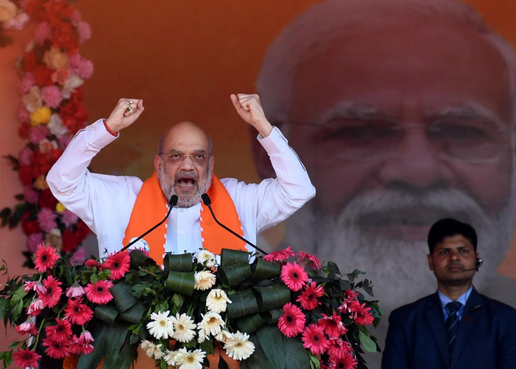 Union Home Minister Amit Shah with Bihar Deputy CMs Samrat Chaudhary and Vijay Kumar Sinha during Maha Samellan of backward and extremely backward communities 9 1