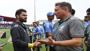 IND vs NZ: Richard Kettleborough shaking hands with Virat Kohli during this world cup