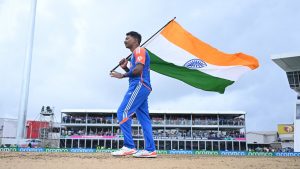 T20 World Cup: Hardik Pandya celebrating with the Indian Flag