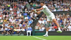 Wimbledon 2024: Novak Djokovic playing with a Strap on his leg