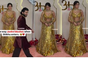 jahnvi kapoor blushes on seeing shikhar pahariya in the wedding