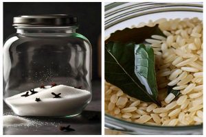 sugar and rice grain in jar