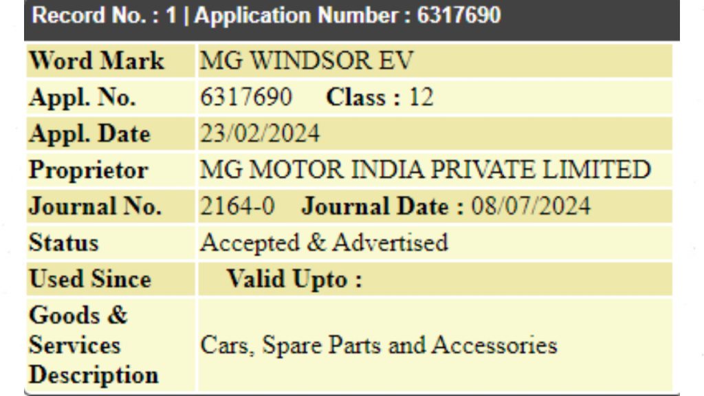 Mg Windsor Ev Trademark