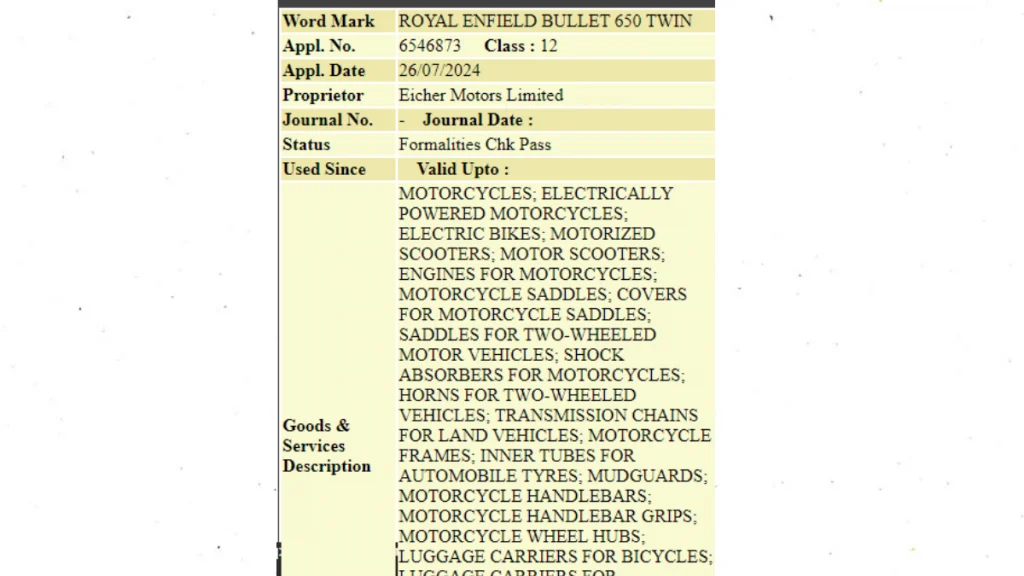 Royal Enfield Bullet 650 trademark