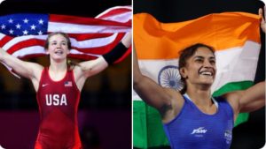 Sara Hildebrandt consoles Vinesh Phogat