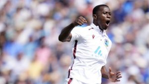 Shamar Joseph celebrates during day 1 of the 2nd Test match between WI vs SA