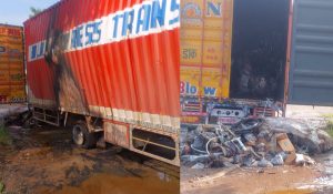 bihta news | Patna News: Container caught fire after coming in contact with 11,000 electrical wires in Bihta, driver died…