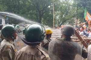 tear gas water canon on bjp yuva aakrosh rally