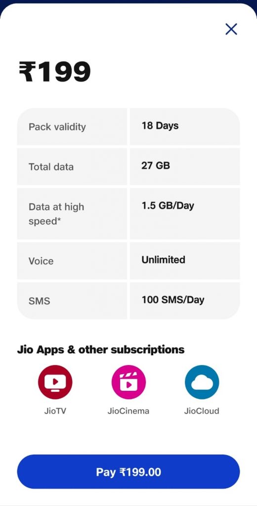 Jio Recharge 199 Plan 1