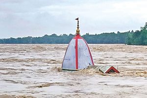 ganga mandir submerged in swarnarekha river