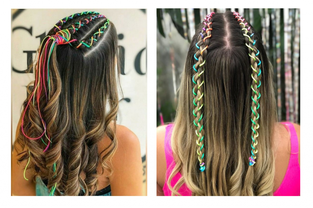 Navratri Hair Style With Colorful Ribbon 3 2