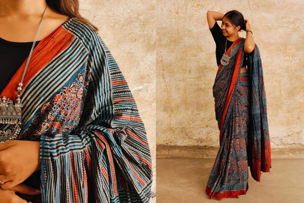 Ajrakh Print Saree