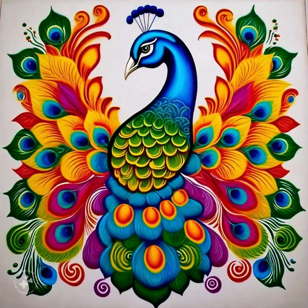 Easy Peacock Rangoli Design 1