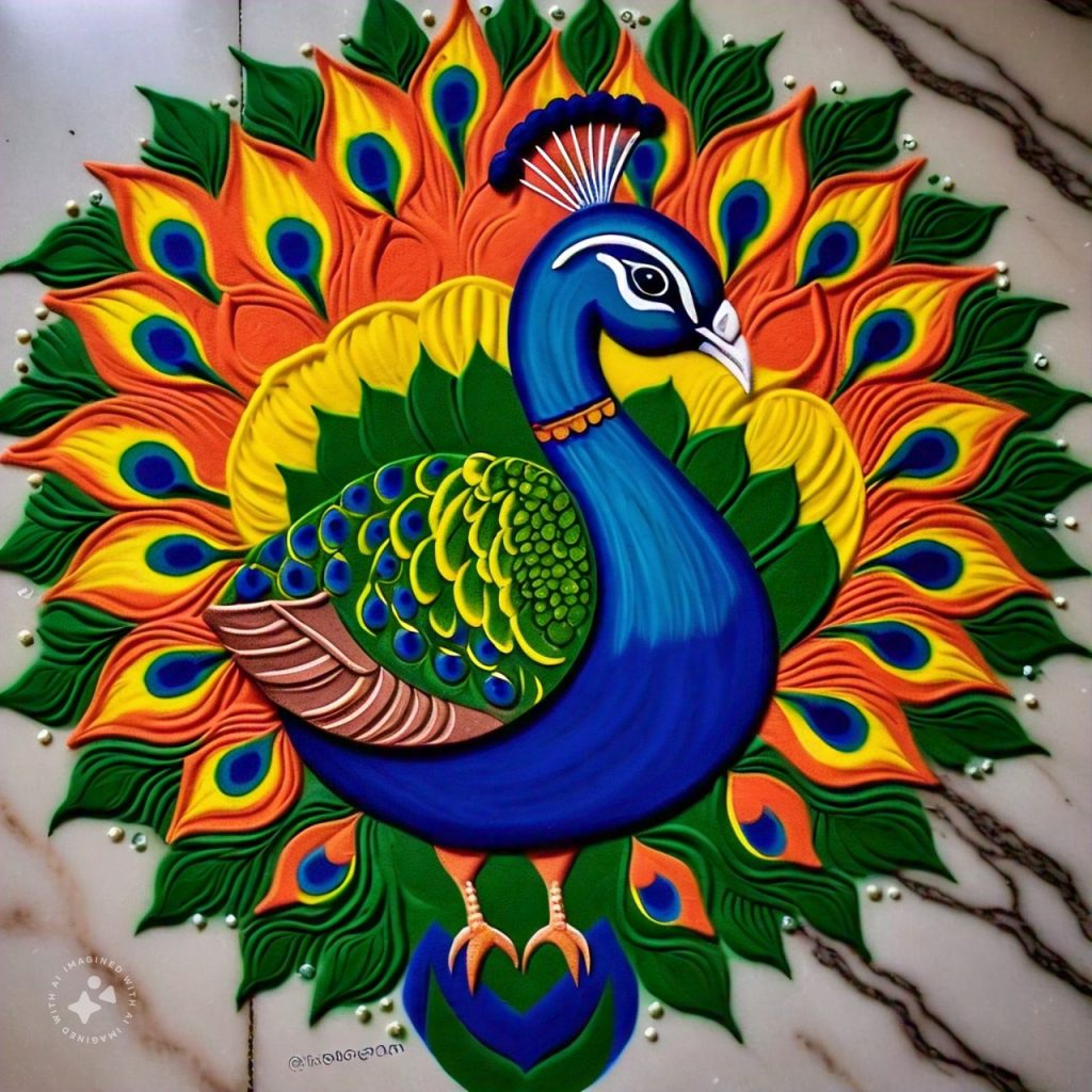 Easy Peacock Rangoli Design