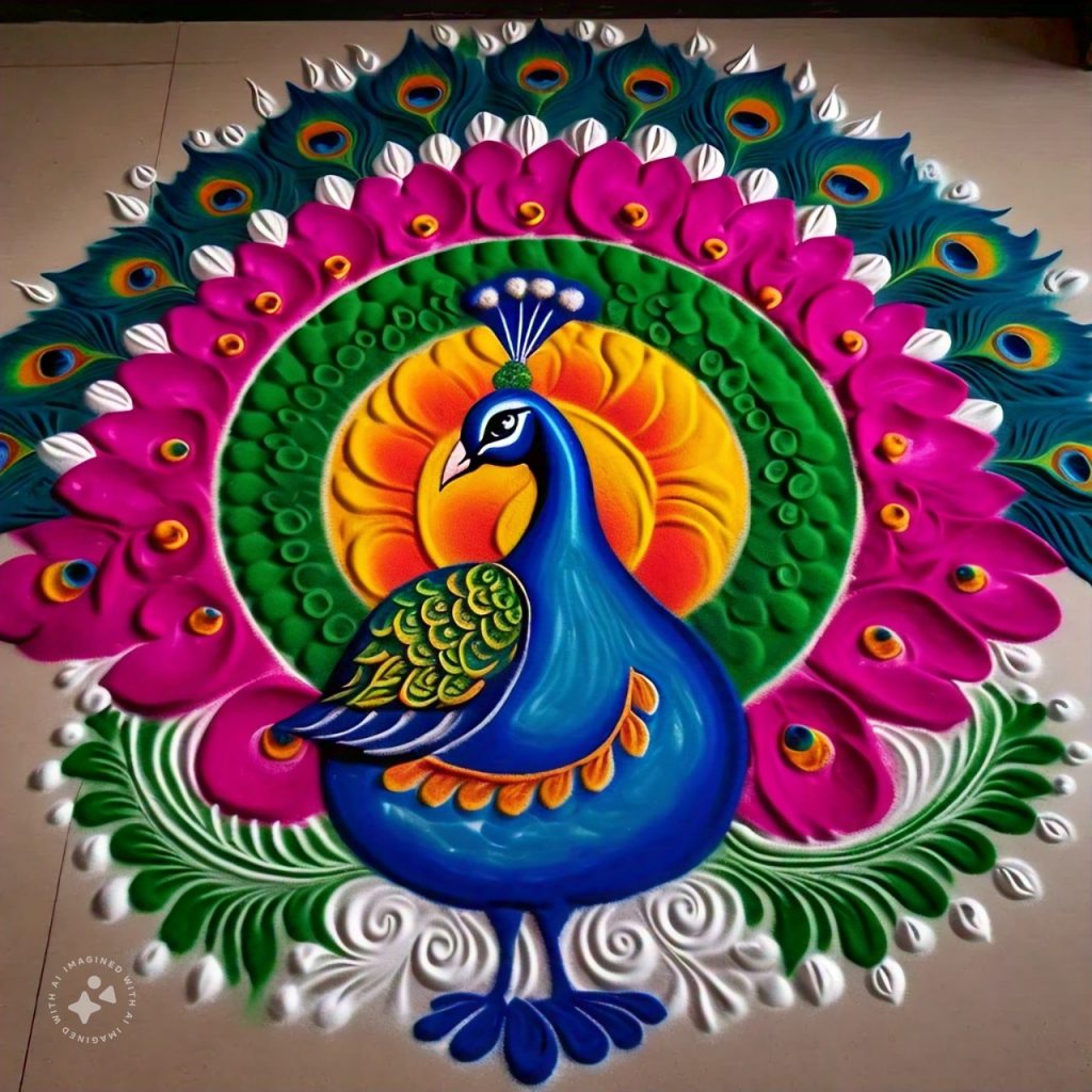 peacock rangoli design 10