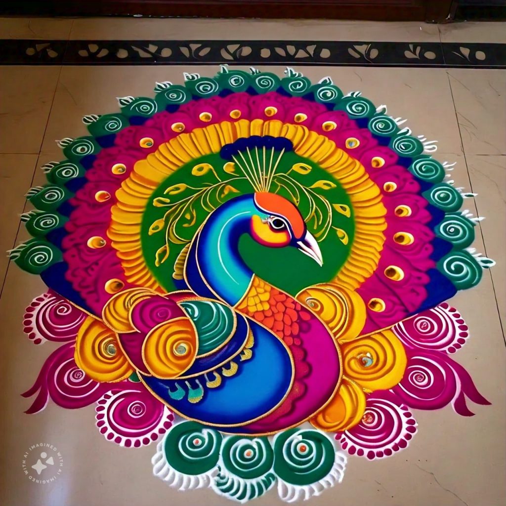 peacock rangoli design 2