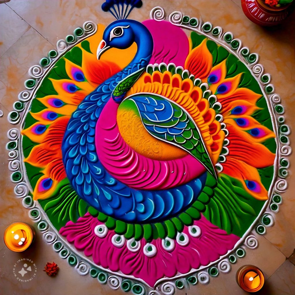 peacock rangoli design 4