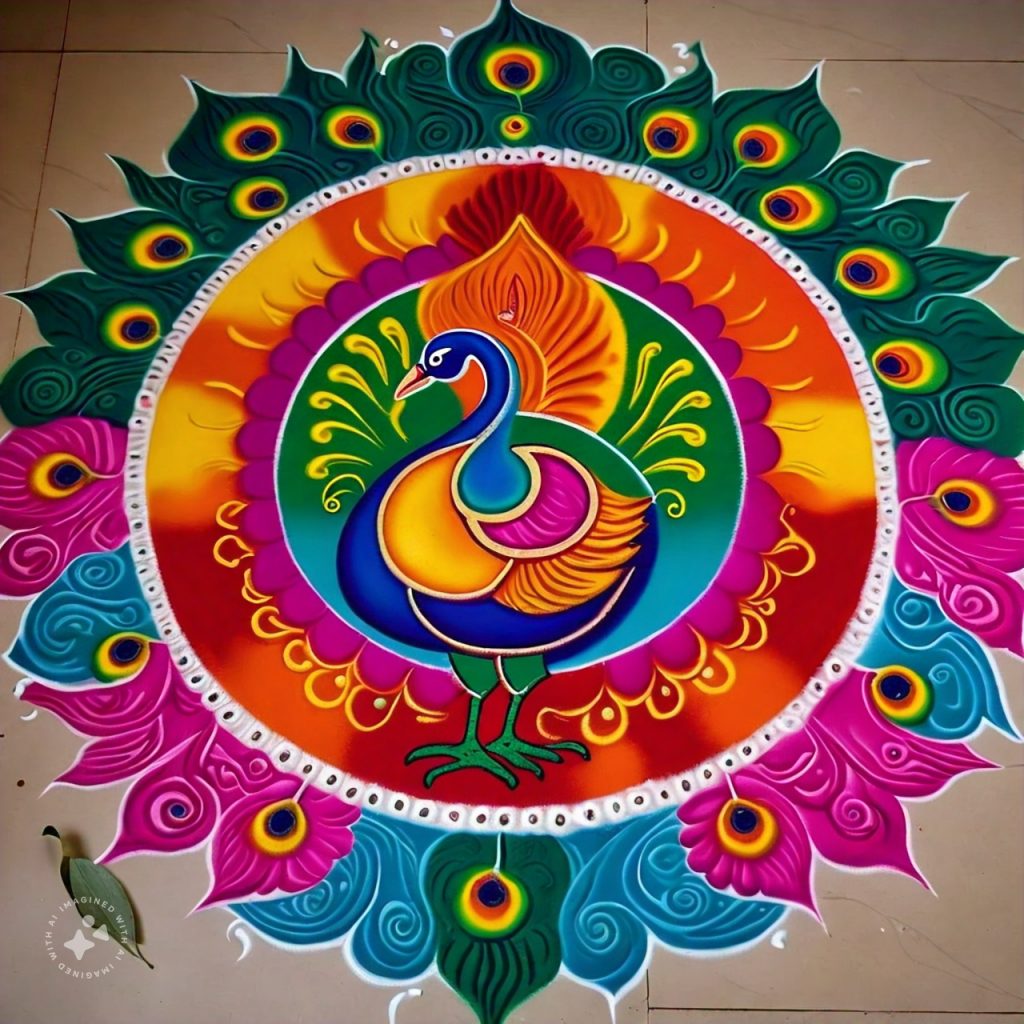 peacock rangoli design 8