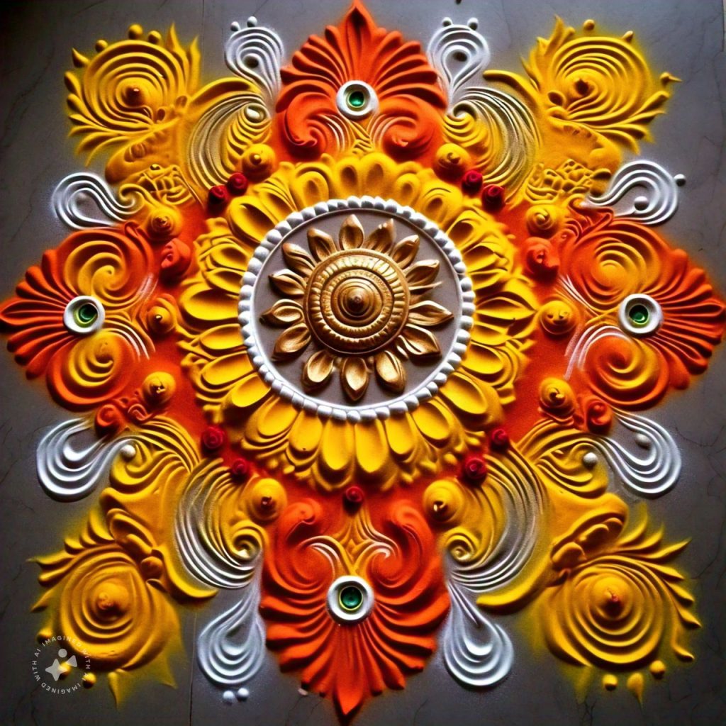 rangoli made with turmeric powder