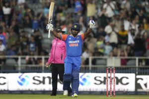 IND vs SA: Sanju Samson celebrates after scoring a century