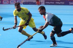 Players in action during match between UP and Kerala. Image: Hockey India Social Media