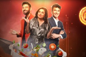 Celebrity MasterChef left Ranveer Brar middle Farah Khan right Vikas Khanna