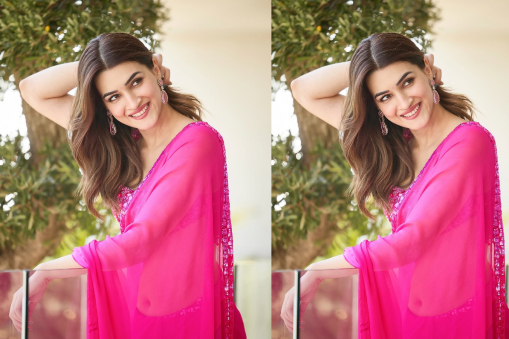 Kriti Sanon Pink Georgette Saree 1