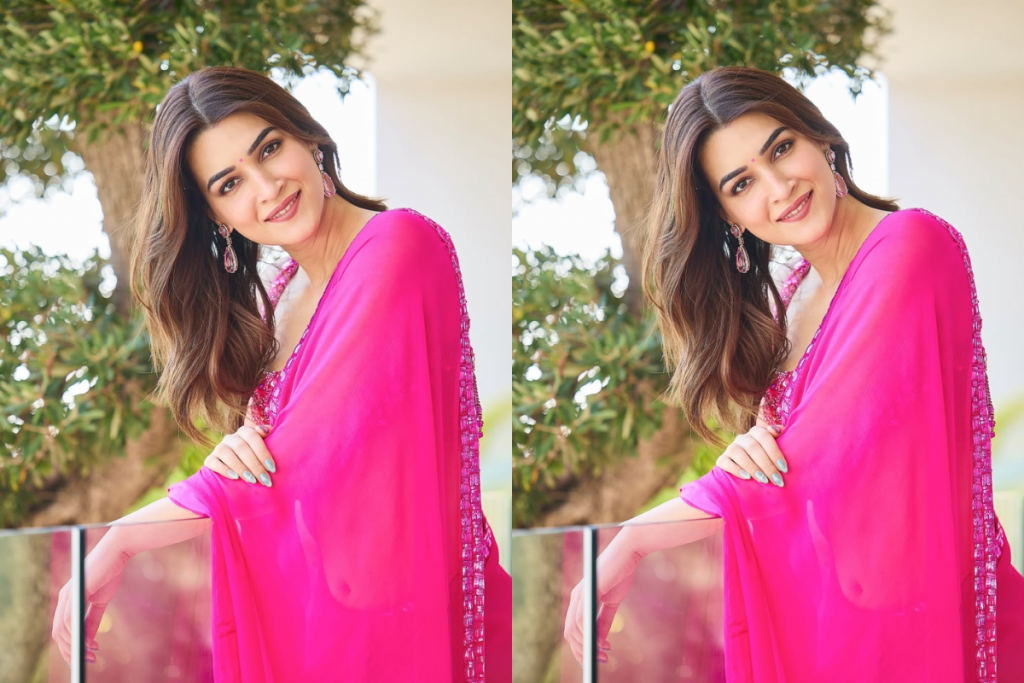 Kriti Sanon Pink Georgette Saree 2