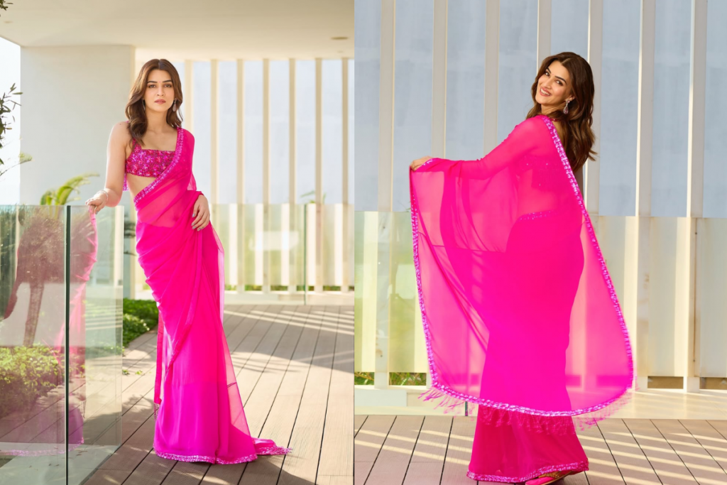 Kriti Sanon Pink Georgette Saree 3