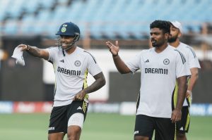 Rajkot: India captain Suryakumar Yadav with teammate Sanju Samson