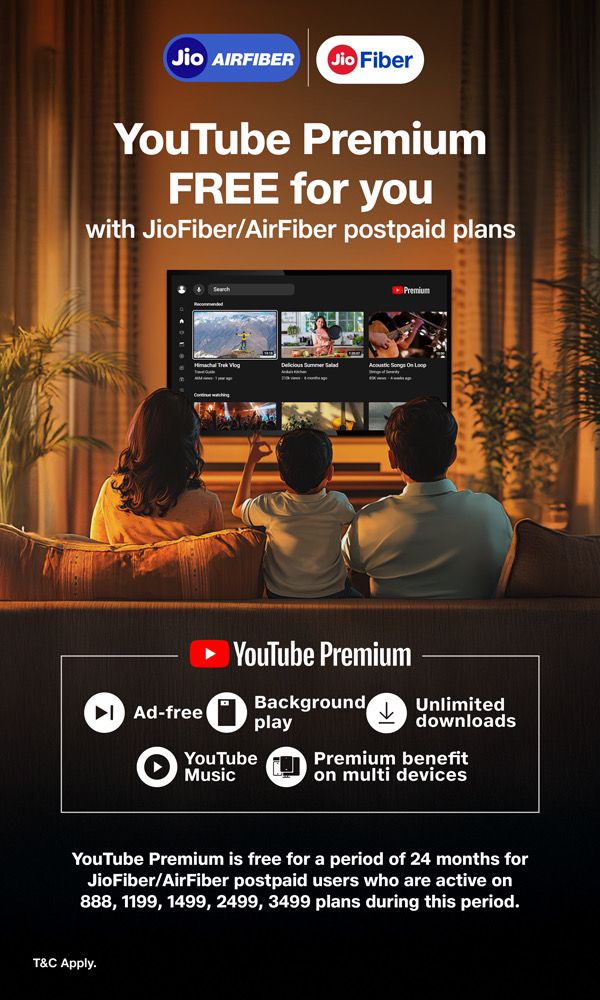 Jioairfiber Jiofiber Free Youtube Premium