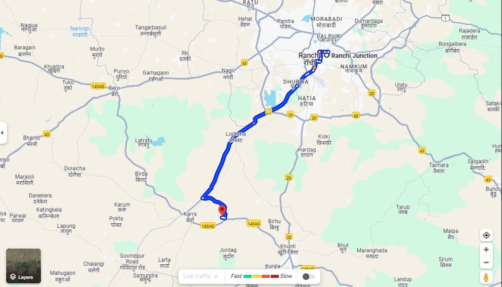 khunti sonmer mandir route map from ranchi