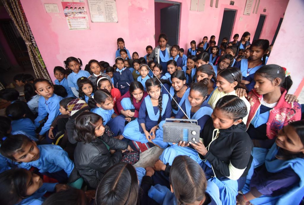 Students listening to Prime Minister Narendra Modis radio broadcast Pariksha Pe Charcha at Kanya Madhya Vidhayalya 2