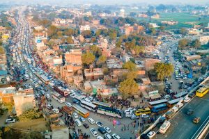 Vehicles stuck in traffic jam