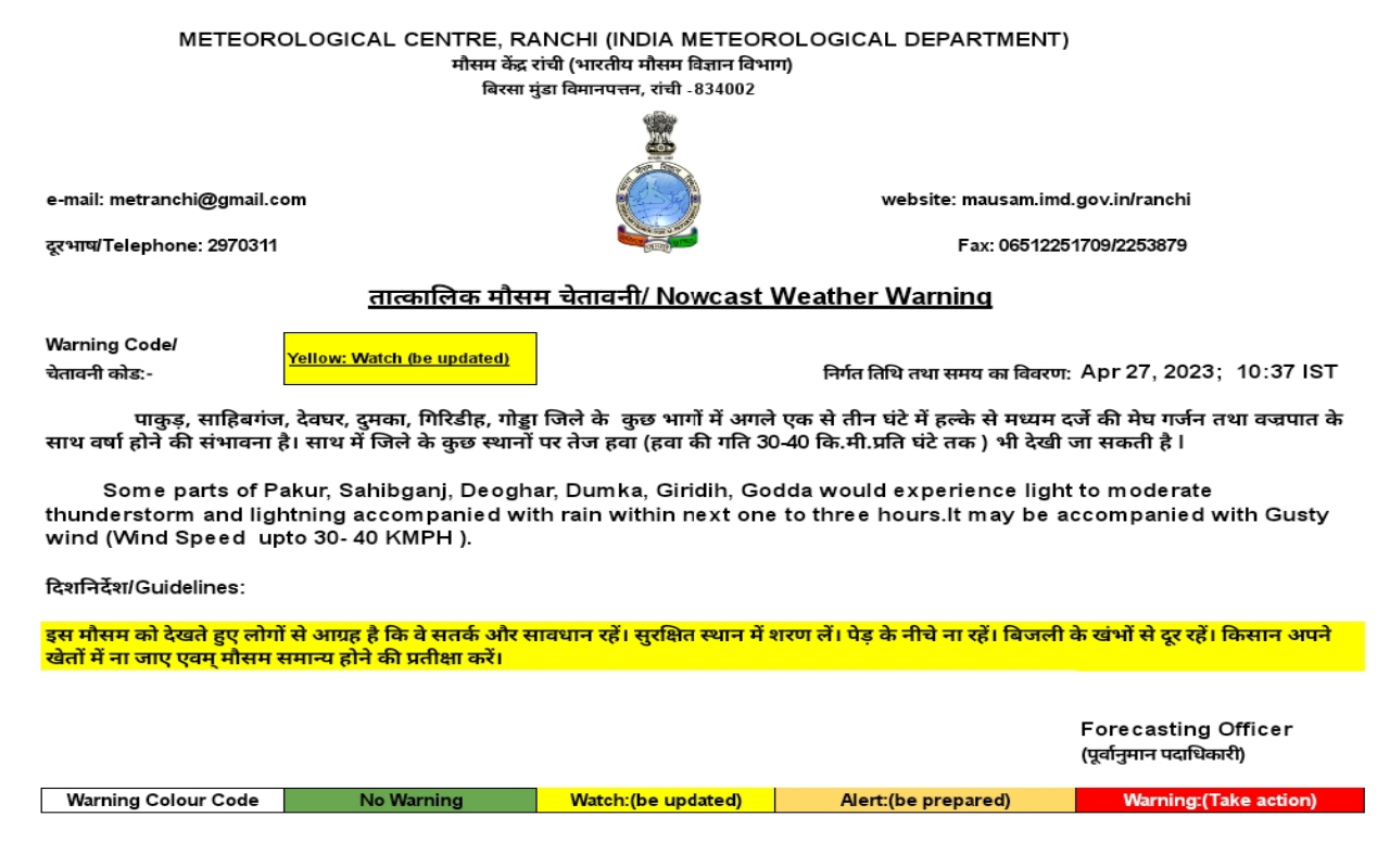 Jharkhand Weather Live: अगले एक से तीन घंटे में इन इलाकों में होगी बारिश, मौसम विभाग ने जारी किया अलर्ट